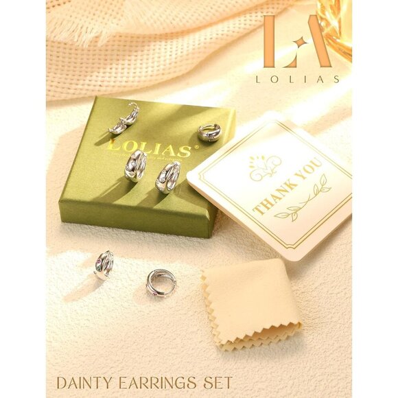 3Pairs Chunky Lightweight Hypoallergenic MultiColored CZ Silver Huggie Earrings - Picture 5 of 8